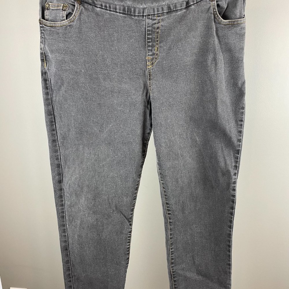 Grey black Jeans stretchy waist band Plus Size 18 P Short Length